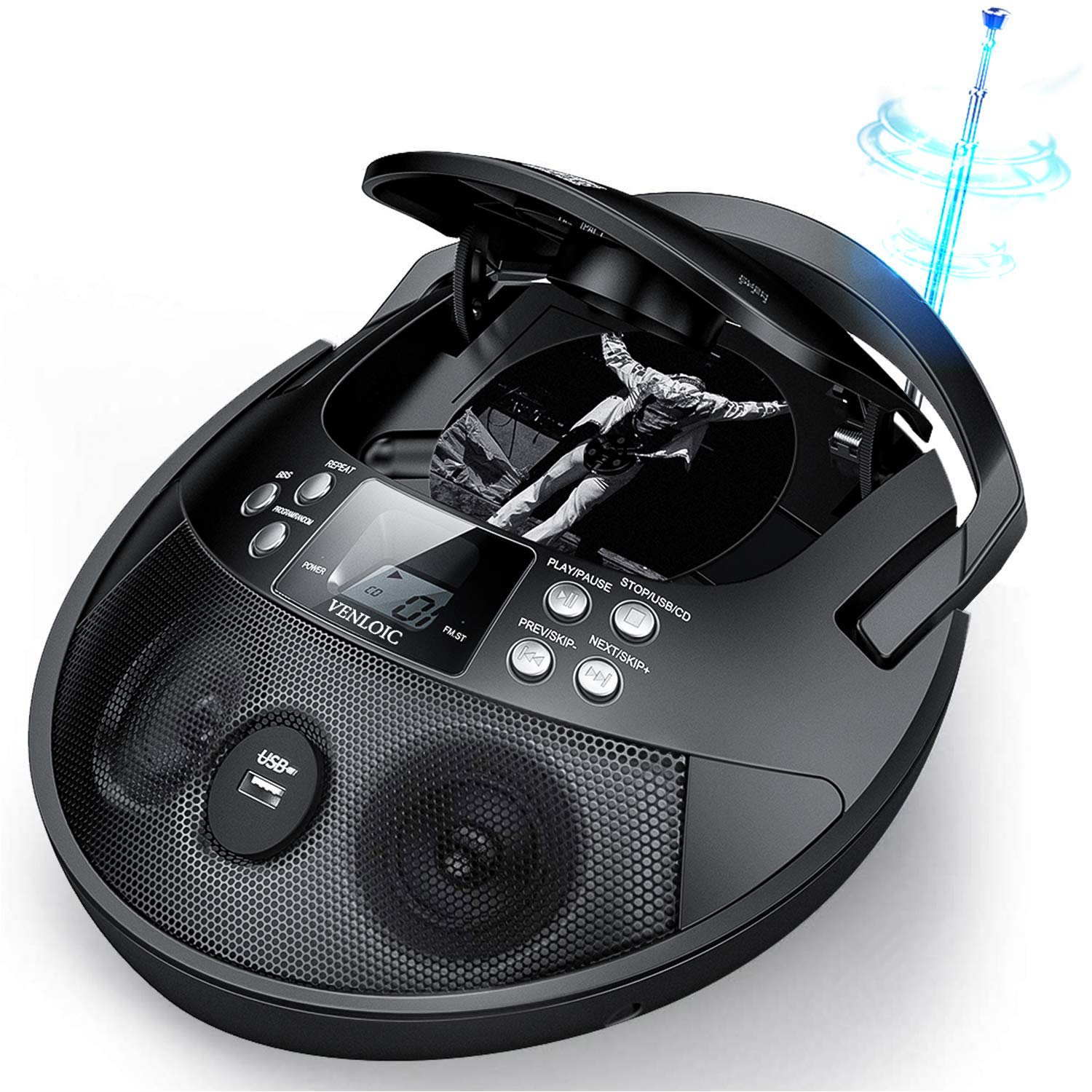 Amazon.com: VENLOIC Portable CD Player Boombox, Black, Stereo, CD
